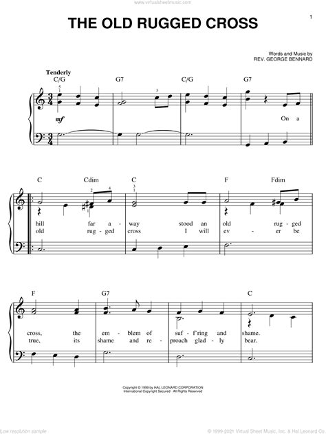 The Old Rugged Cross Easy Sheet Music For Piano Solo PDF