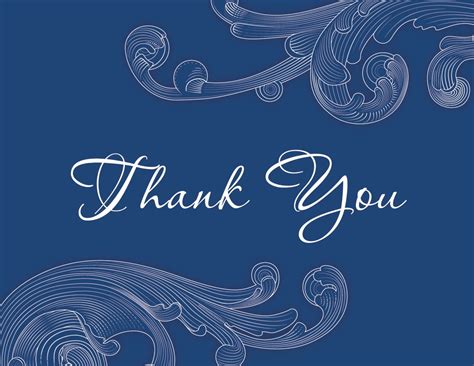 Navy Blue Baroque Engrave Design Thank You Cards