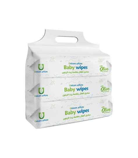 Unicare Baby Wipes 468 G Pk3 Olive Oil 192 Wipes Not Perfumed
