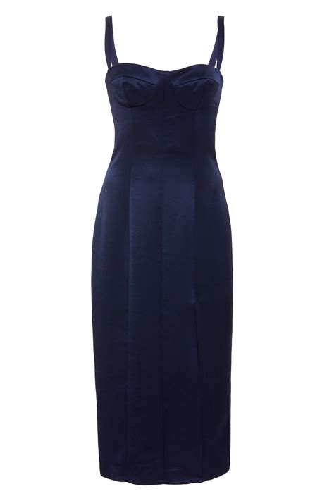 Alexis Yates Slit Satin Cocktail Dress in Navy Blue — UFO No More