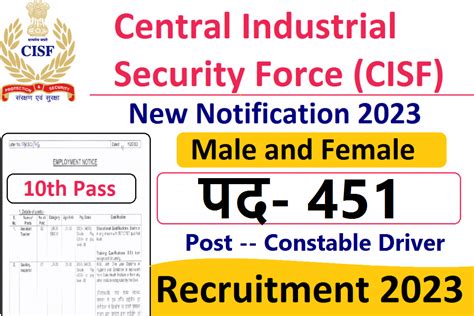 Cisf Constable Driver Recruitment 2023 For 451 Post Notification