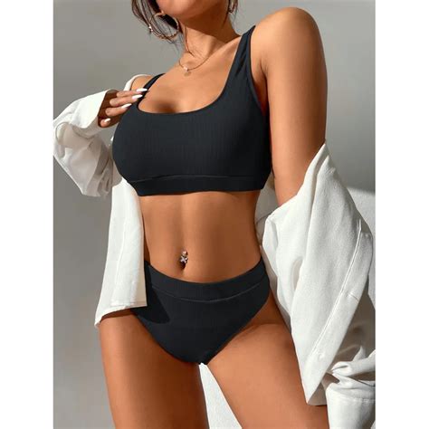 Traje de Bikini para mujer bañador Sexy de cintura alta traje de baño de dos piezas con