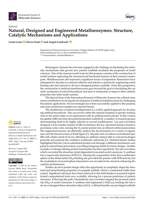 (PDF) Natural, Designed and Engineered Metalloenzymes: Structure ...