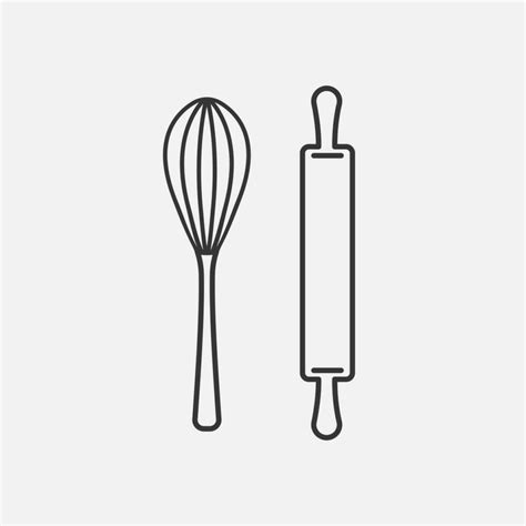 Whisk And Rolling Pin Kitchen Utensils Line Icon Vector 35373813