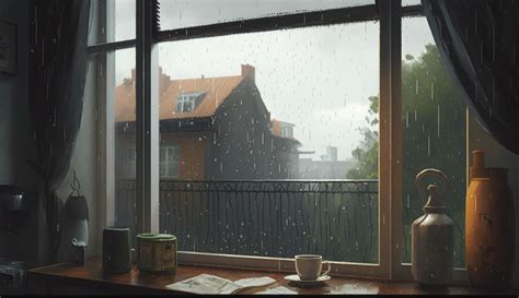 Rainy day seen from a window, Generate Ai 22874912 Stock Photo at Vecteezy