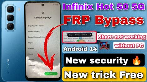 Infinix Hot 50 5G FRP Bypass Share Not Working Android 14 X6720