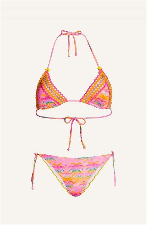 Bikini Triangle Padded Brazilian Slip Rouge Lurex Print Tutti Frutti