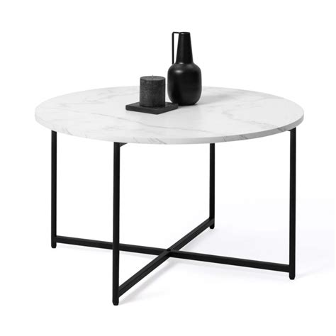 Ronde Salontafel Met Marmereffect En Zwart Metalen Onderstel Alaska