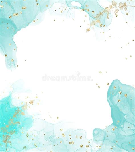 Abstract Turquoise Watercolor Background With Gold Glitter Stock