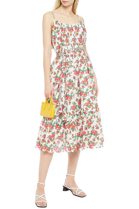 Rhode Lea Gathered Floral Print Cotton Poplin Midi Dress The Outnet