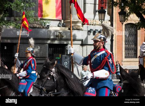 madrid spain october  spanish royal guard cavalry guardia real