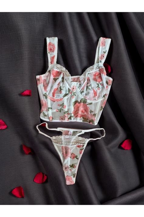 Nectar Lingerie Kadın Çiçekli Transparan Dantel İşlemeli Korseli Ayarlanabilir Bralet Sütyen