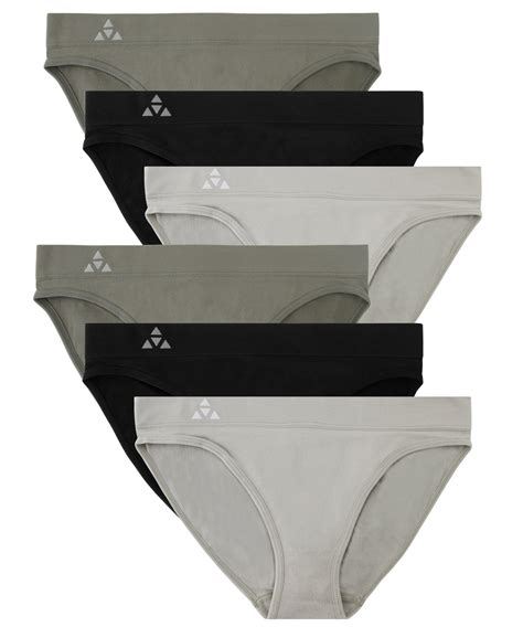 Balanced Tech Women S Pack Seamless Low Rise Bikini Panties Grey Charcoal Black Large