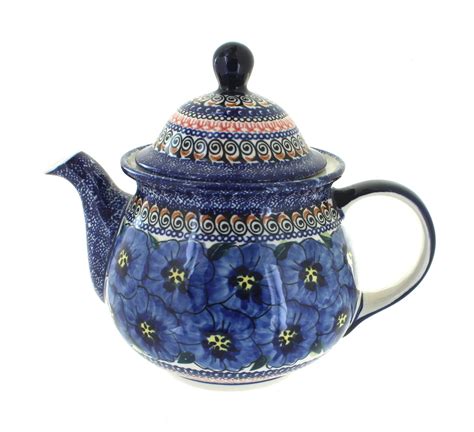 Blue Rose Polish Pottery Blue Art Large Teapot