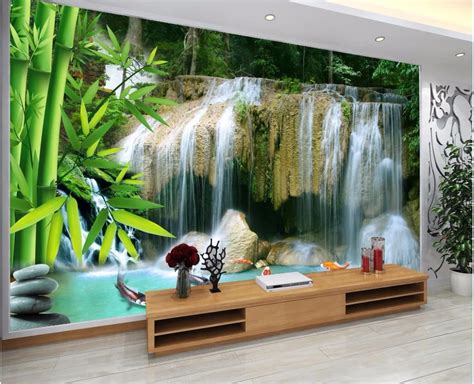 Mural De Foto Personalizado Papel Pintado 3d Cascada De Bambú Paisaje Habitación Decoración