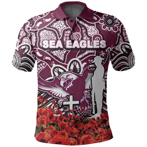 Aio Pride Sea Eagles Polo Shirt Anzac Day Poppy Flowers With Aborigin