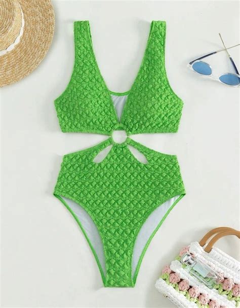 Green One Piece Bikini Women S Fashion Swimwear Bikinis Swimsuits On Carousell