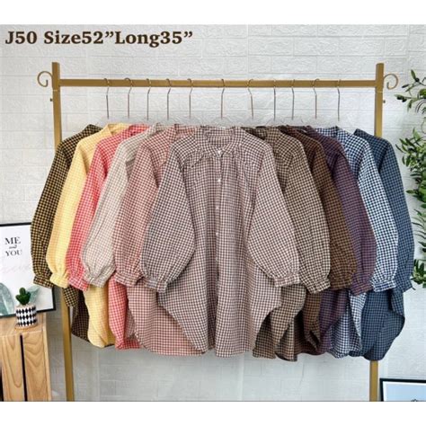 Hot Item Kemeja Petak Blouse Viral Terkini F Saiz Besar Kemeja Baggy Blouse Baggy