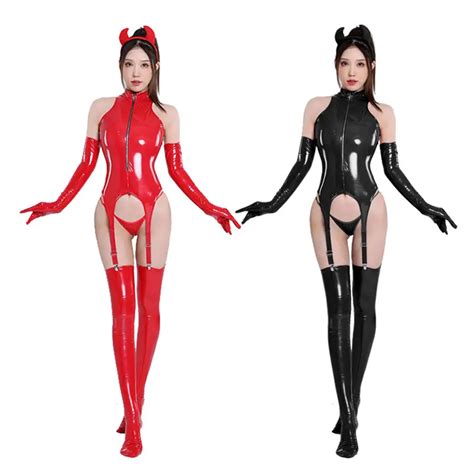 Dames Sexy Erotische Pu Lederen Bodysuit Cupless Crotchless Teddy Lingerie Wetlook Clubwear