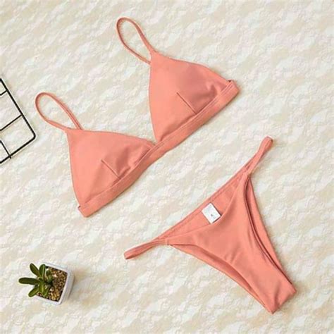 Maillot De Bain Bikini Soutien Gorge Push Up Et Culotte Tanga Pour Femme Type Pink Blanc