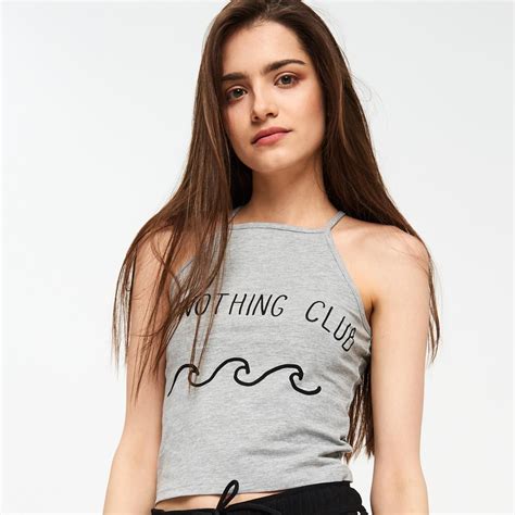 Cropp Crop Top Z Dekoltem Halter Szary Ceny I Opinie Ceneo Pl