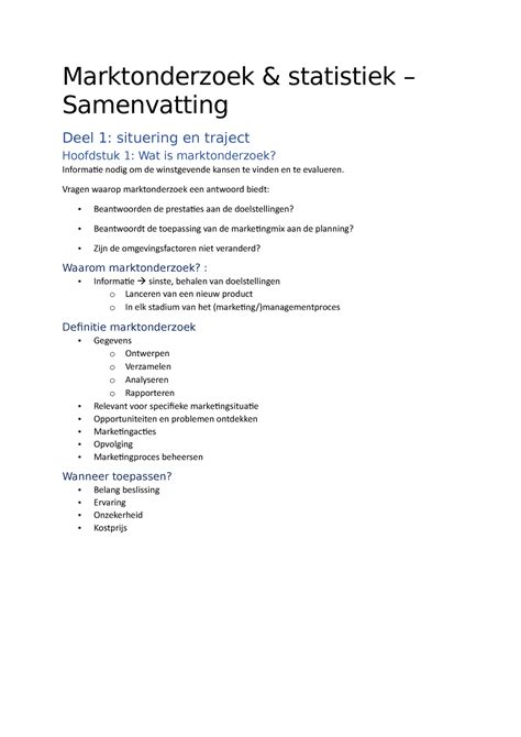 Marktonderzoek Sv Marktonderzoek Statistiek Samenvatting Deel