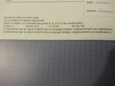 Bonsoir A Tous J Ai Une Devoir Sur Les Coordonn Es Et Je Suis Bloqu