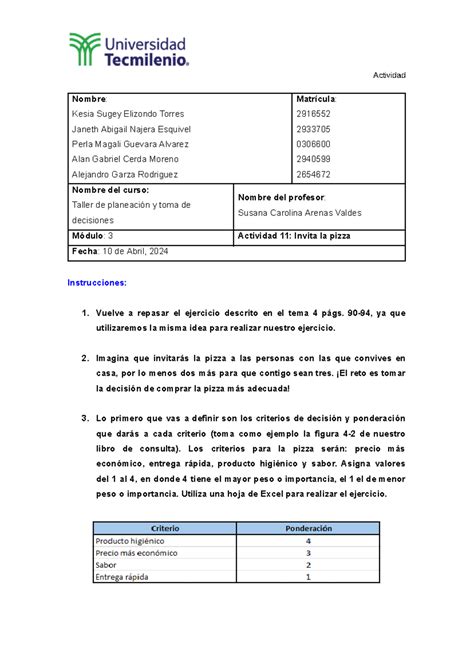 Actividad 11 Taller de planeación y toma de decisiones