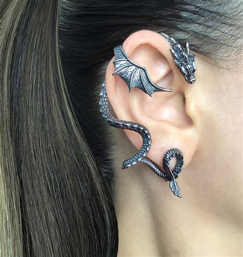 Dragon Ear Cuff Gothic Ear Wrap Goth Stainless Steel Jewelry Unisex Earring Etsy