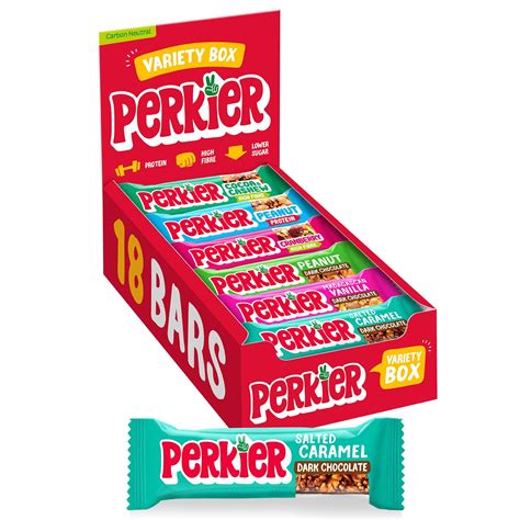 Perkier Variety Box (18 bars), Vegan, Gluten Free, Protein, Lower Sugar