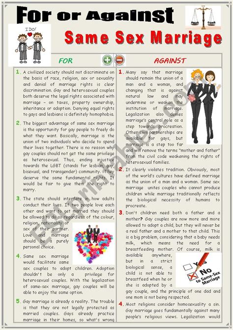 For Or Against Same Sex Marriages Debating Esl Worksheet By Karagozian