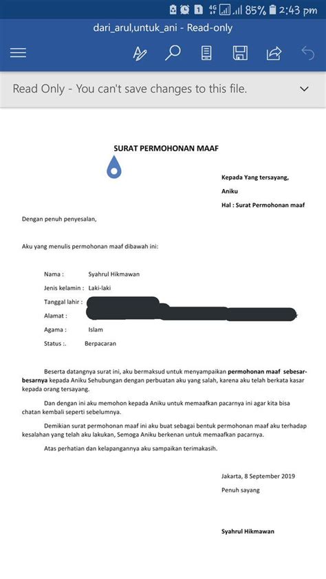 Detail Surat Permintaan Maaf Kepada Pacar Koleksi Nomer