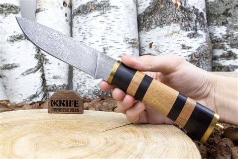 Купить нож "Стерх-2" Дамаск Черное Дерево Латунь от ПП Кизляр