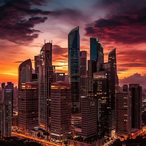 Premium AI Image | a city skyline with a purple sky and a city in the ...