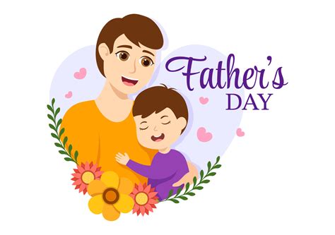 Happy Fathers Day Illustration With Father And His Son Playing Together