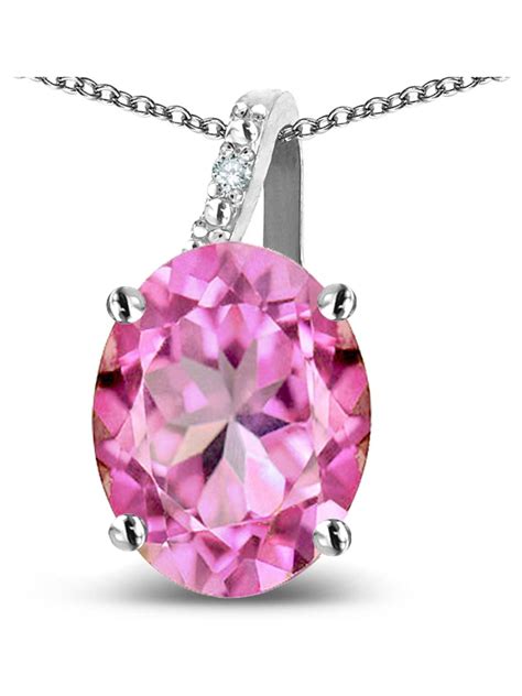 Star K 10k Gold Oval 9x7 Created Pink Sapphire Journey Pendant Necklace