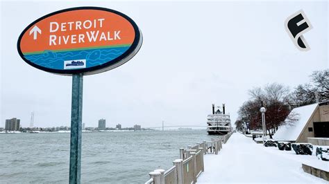 A Quiet Morning Winter Walk Along a Snowy Detroit Riverfront - YouTube