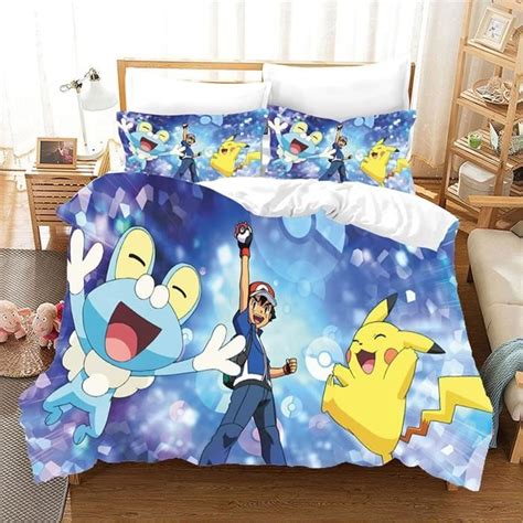 Housse de Couette Pokemon Pikachu Enfant Parure de lit Imprimée en 3D