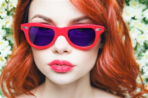 Premium Ai Image A Woman With Red Hair Wearing Sunglasses