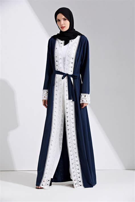 Elegant Muslim Abaya Dress Lace Cardigan Long Robes Kimono Jubah