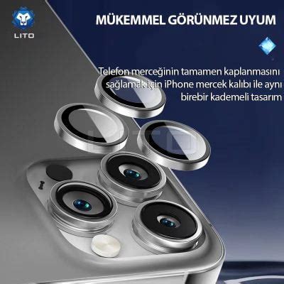 LİTO iPhone 15 Pro 15 Pro Max SAPPHİRE Kamera Lens Koruyucu Black