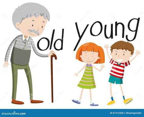 Opposite Adjectives Old And Young Stock Vector - Image: 61213368