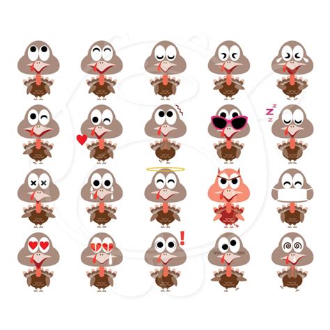 20 Turkey Emojis Digital Clipart Thanksgiving Png Format Personal And