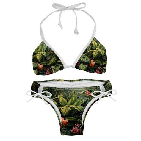 Tropical Plants Detachable Sponge Adjustable Strap Bikini Set Pack For Various Scenes