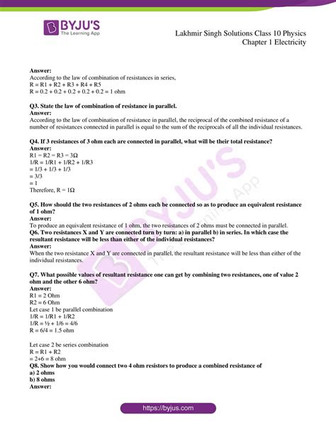 Lakhmir Singh Physics Class Solutions For Chapter Electricity