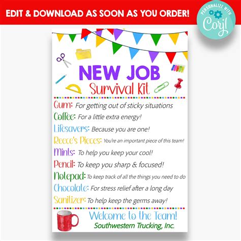 New Job Survival Kit Printable