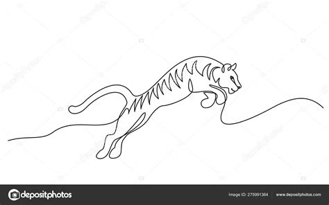 Continuous One Line Drawing Tiger Jumping Symbol Stock Vector By