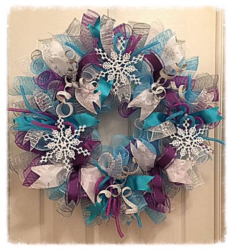 Frozen Purple Turquoise Snowflake Deco Mesh Wreath Frozen Etsy Deco