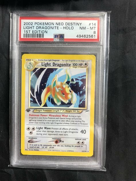 Psa 8 1st Edition Light Dragonite Neo Destiny Pokemon Card Values MAVIN