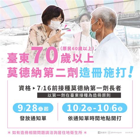 台東縣70歲以上長者莫德納第2劑 預計10月2日開始施打 生活 自由時報電子報